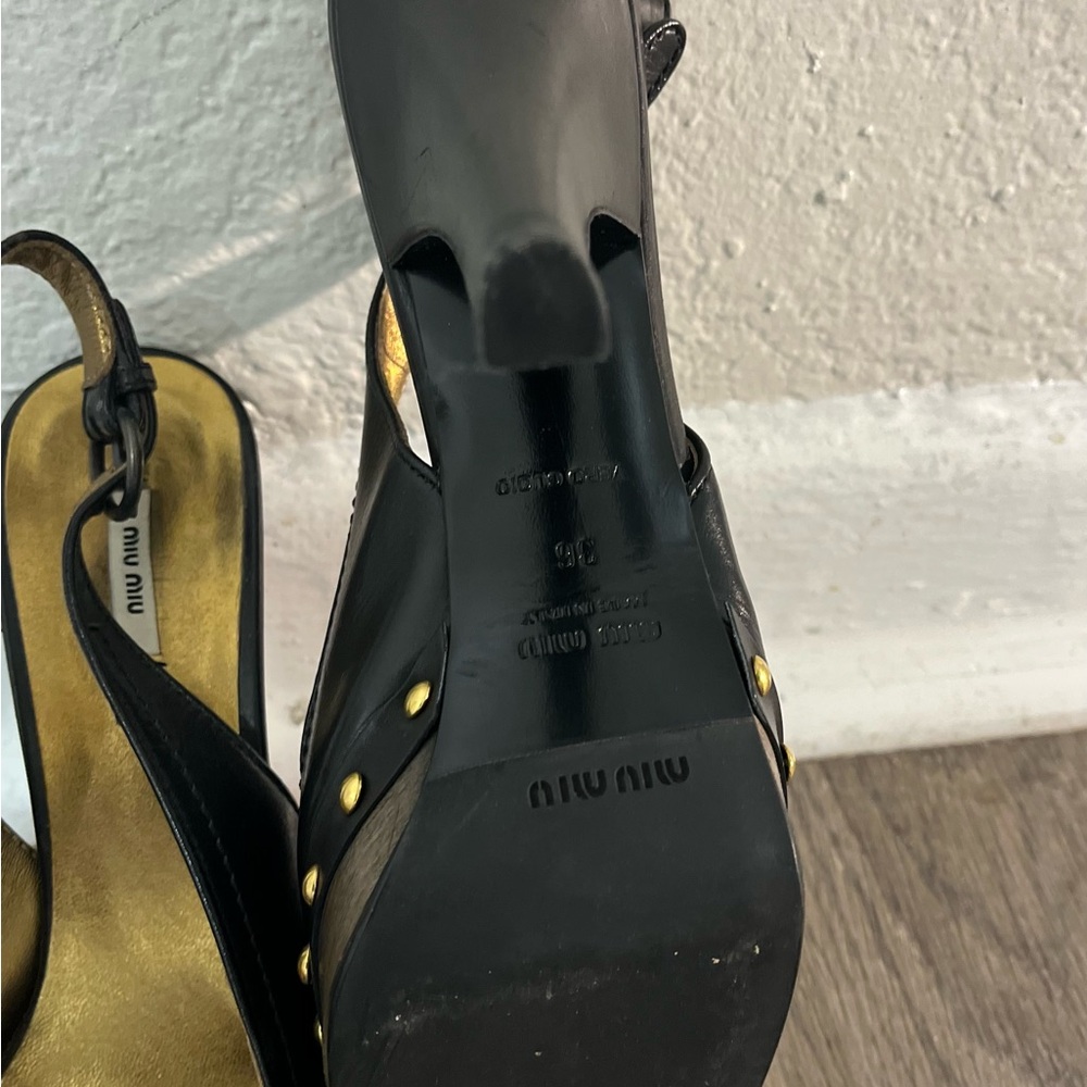 Miu Miu Black Slingback Heels with Gold Studs - Picture 6 of 9